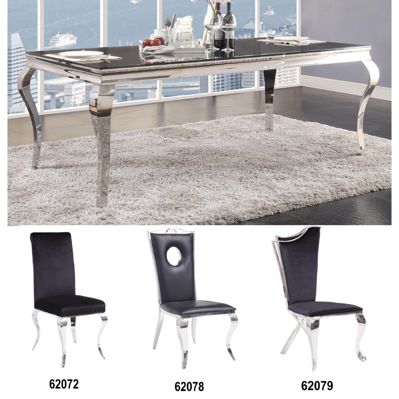 Fabiola Stainless Steel & Black Glass Dining Table