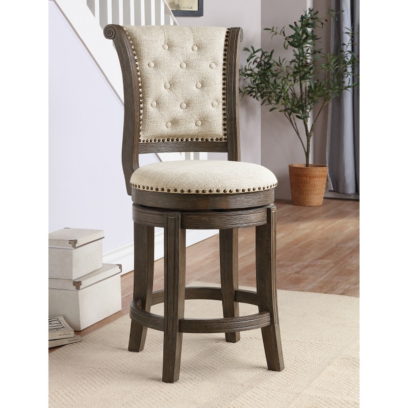 Glison Beige Fabric & Walnut Counter Height Chair (1Pc)
