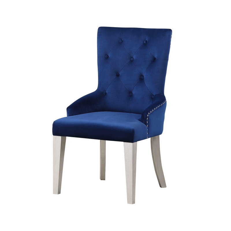 Varian Blue Fabric & Antique Platinum Side Chair (1Pc)