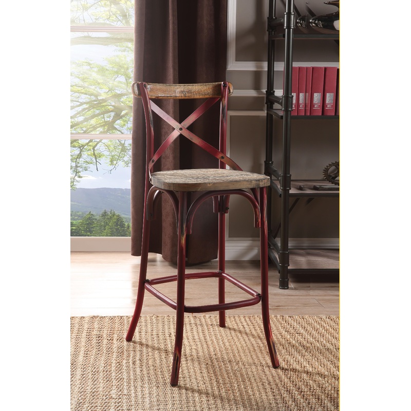 Zaire Antique Red & Antique Oak Bar Chair (1Pc)