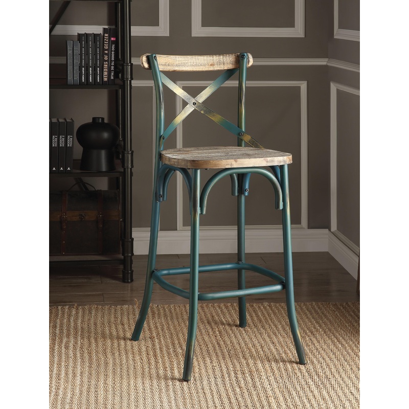 Zaire Antique Turquoise & Antique Oak Bar Chair (1Pc)