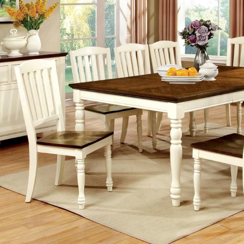 HARRISBURG Vintage White/Dark Oak Dining Table w/ 18″ Butterfly Leaf
