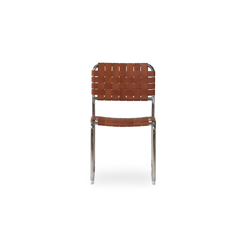 moma stainless steel dining chair – brown leather