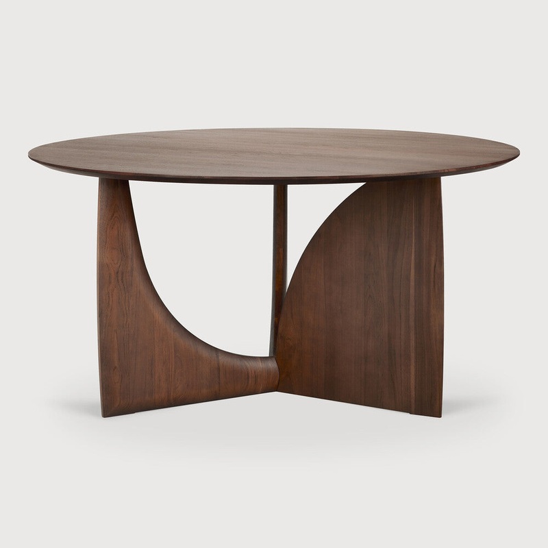 Geometric Dining Table – Varnished Teak – Brown – Round – 59″