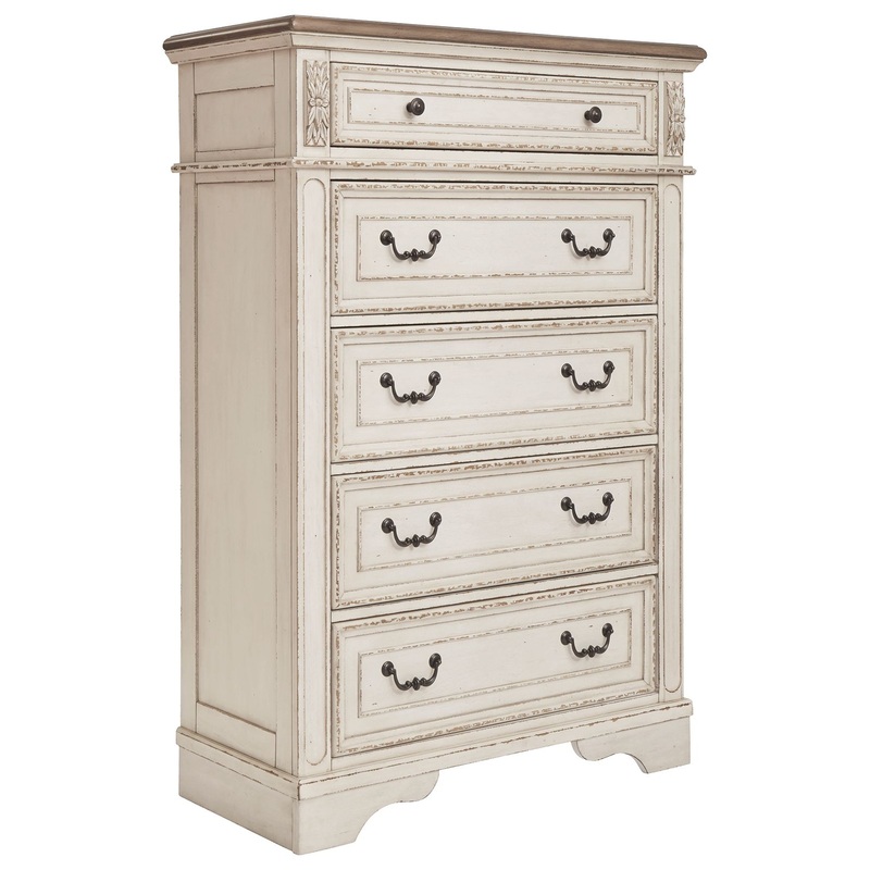 Realyn – White / Brown / Beige – Five Drawer Chest