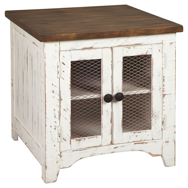 Wystfield – White / Brown – Rectangular End Table – 2 Doors