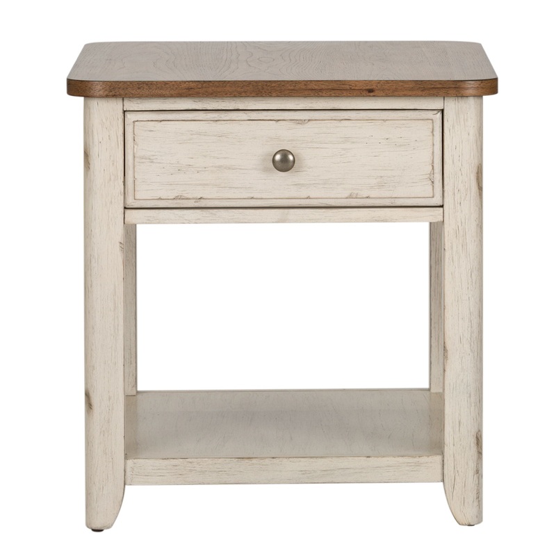 Farmhouse Reimagined – End Table With Basket – White