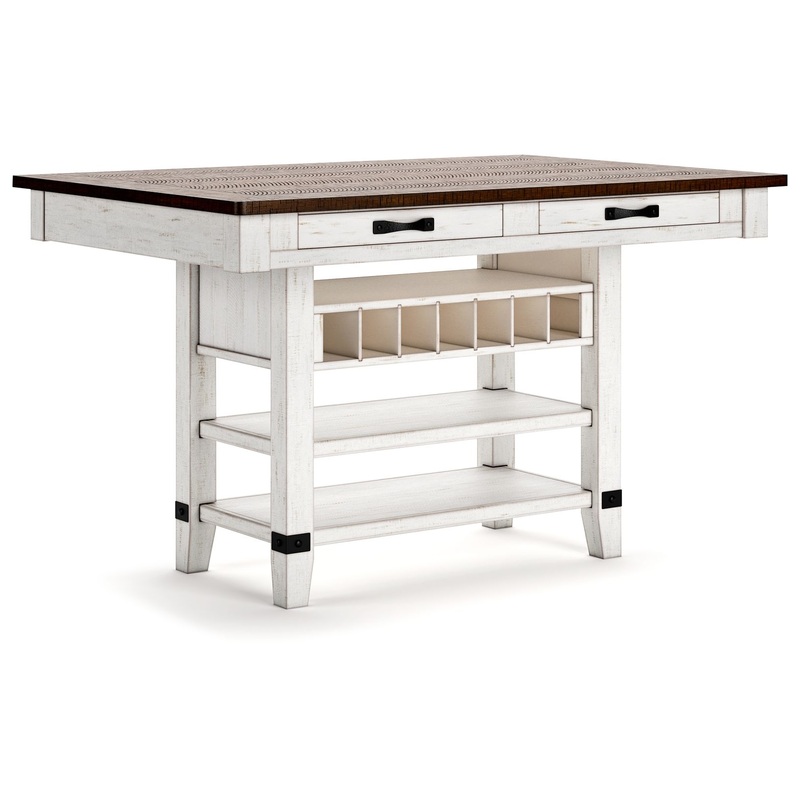 Valebeck – Rect Dining Room Counter Table With Wine Rack