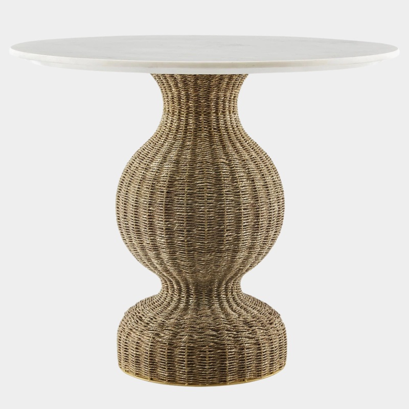 Zale 36″ Marble and Seagrass Dining Table in White Natural