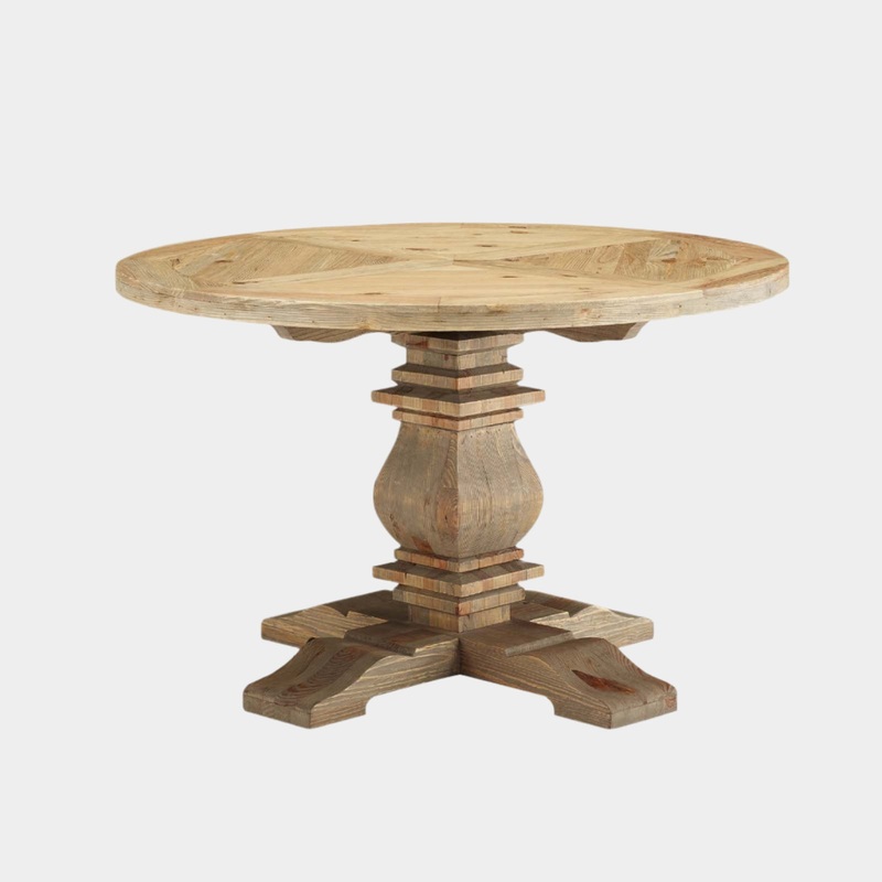 Column 47″ Round Pine Wood Dining Table in Brown