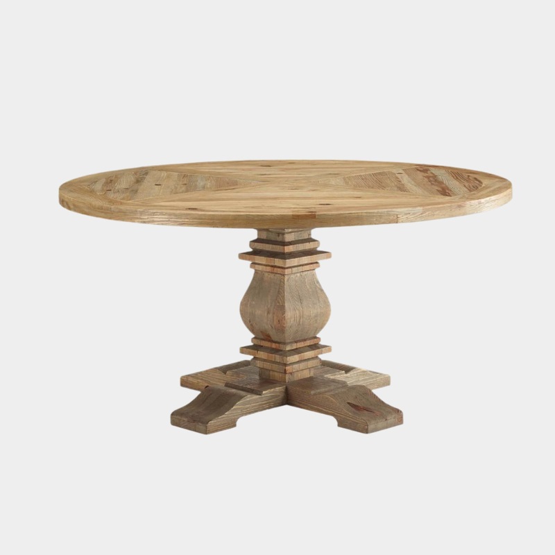 Column 59″ Round Pine Wood Dining Table in Brown
