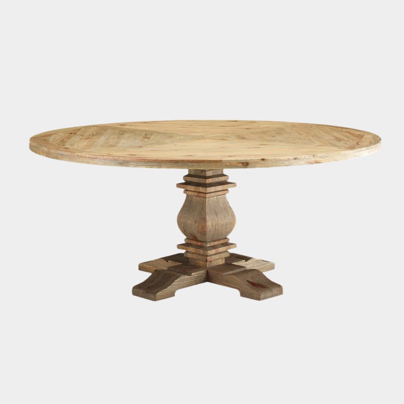 Column 71″ Round Pine Wood Dining Table in Brown