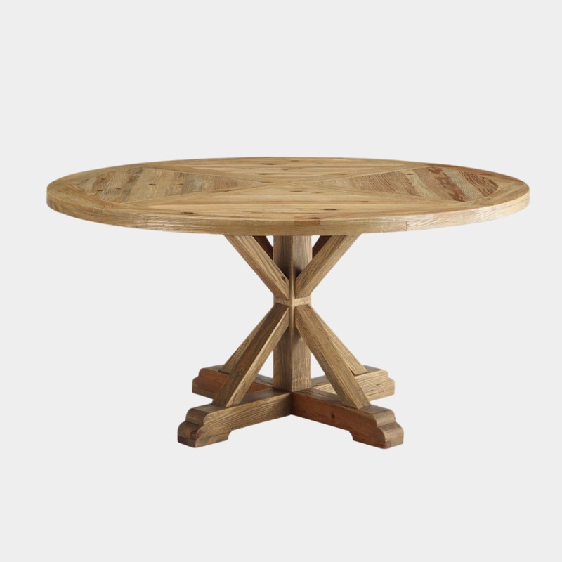 Stitch 59″ Round Pine Wood Dining Table in Brown