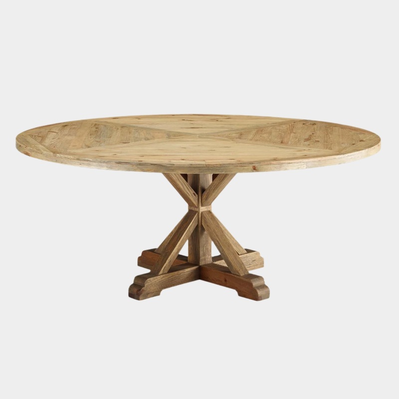 Stitch 71″ Round Pine Wood Dining Table in Brown