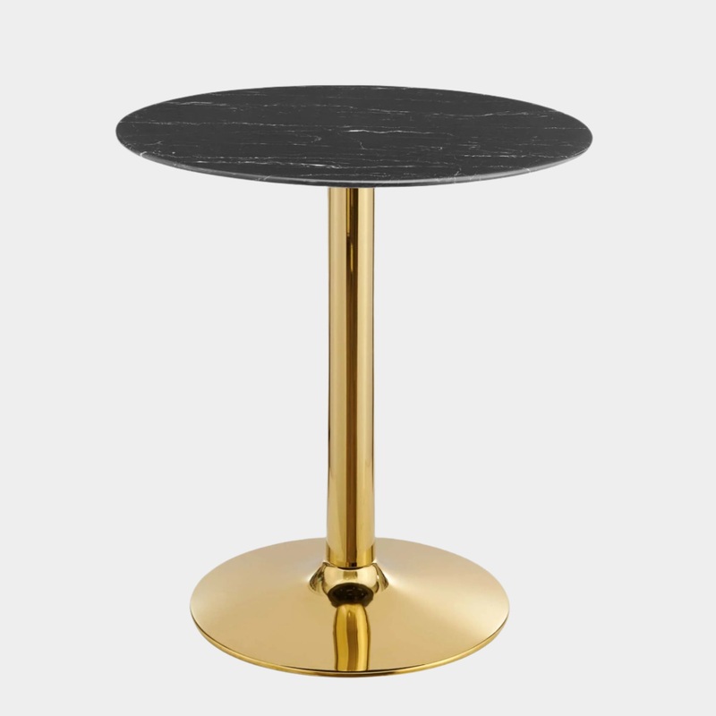 Verne 28″ Artificial Marble Dining Table in Gold Black