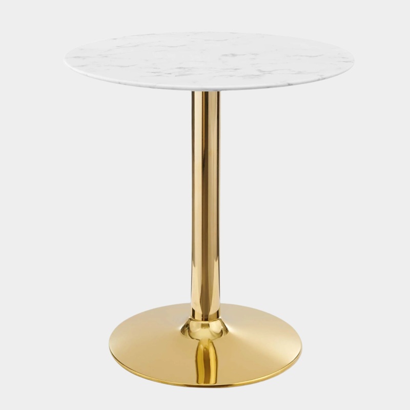 Verne 28″ Artificial Marble Dining Table in Gold White