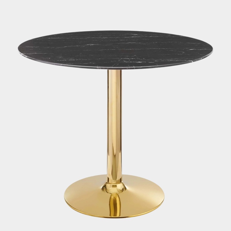 Verne 35″ Artificial Marble Dining Table in Gold Black
