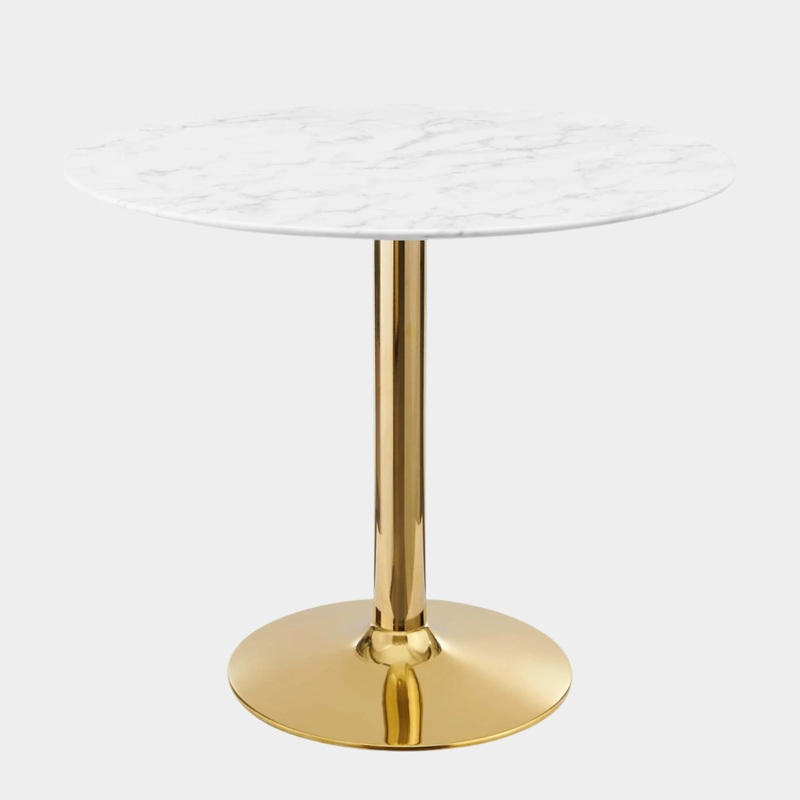 Verne 35″ Artificial Marble Dining Table in Gold White