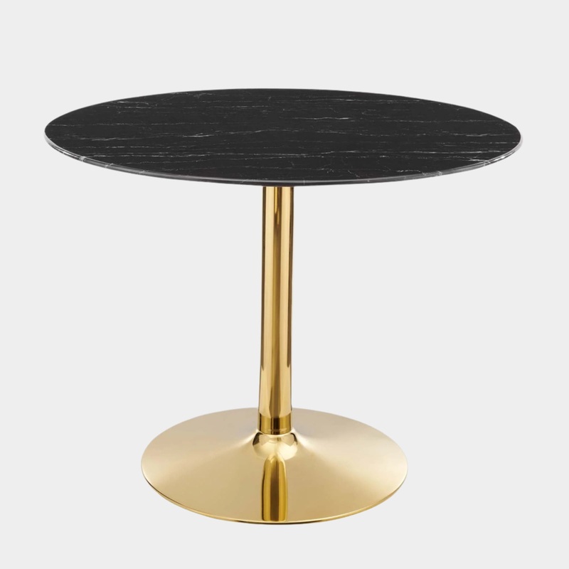 Verne 40″ Artificial Marble Dining Table in Gold Black