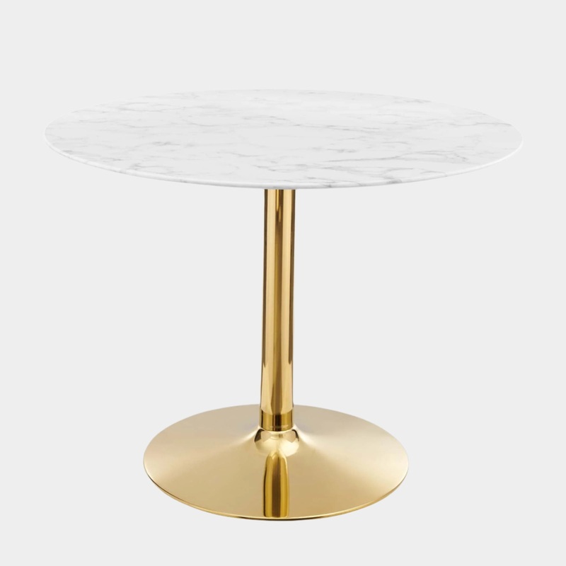 Verne 40″ Artificial Marble Dining Table in Gold White