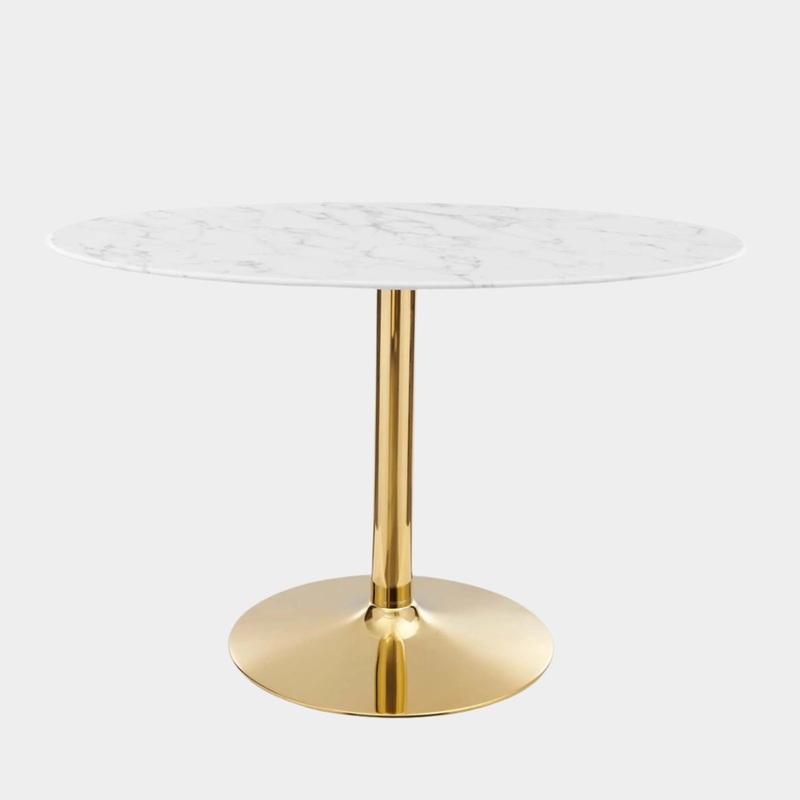Verne 48″ Oval Artificial Marble Dining Table in Gold White