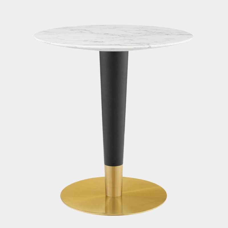 Zinque 28″ Artificial Marble Dining Table in Gold White