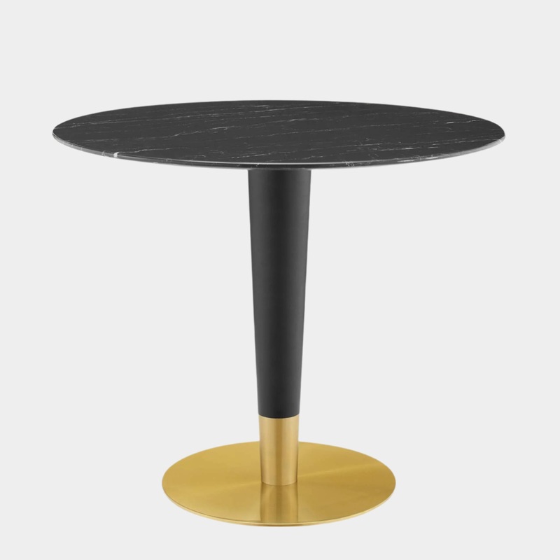 Zinque 36″ Artificial Marble Dining Table in Gold Black