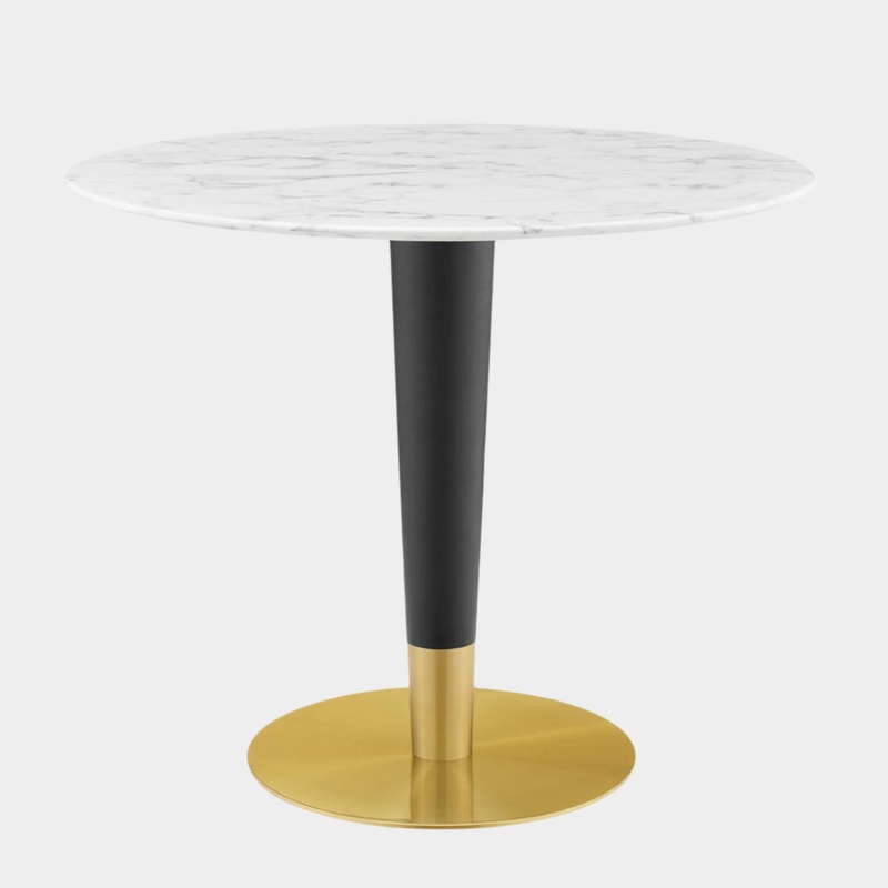 Zinque 36″ Artificial Marble Dining Table in Gold White