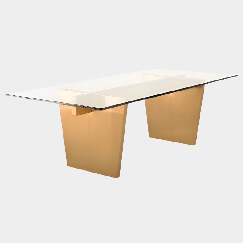 Aiden Dining Table (Clear Tempered Glass Top W/ Brushed Gold Legs)