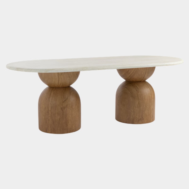Cynthia Travertine Concrete Indoor / Outdoor 87″ Oval Dining Table