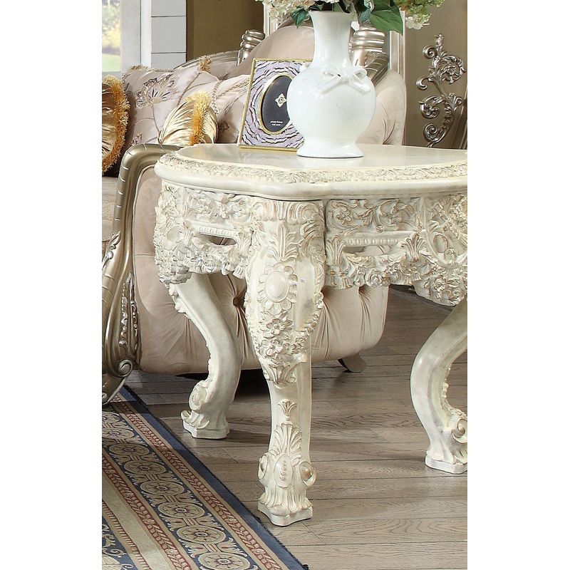 HD-8030 – End Table – Ivory With Gold Highlights