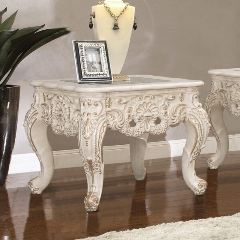 HD-998I – End Table – Ivory With Gold Highlights