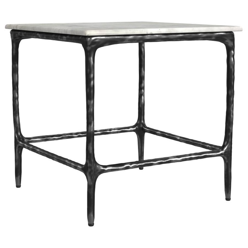 Ebby – Square Genuine Marble Top Metal End Table – White