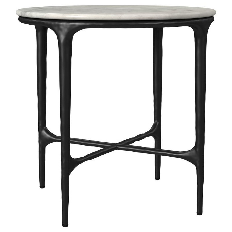 Hermas – Round Genuine Marble Top Metal End Side Table – White