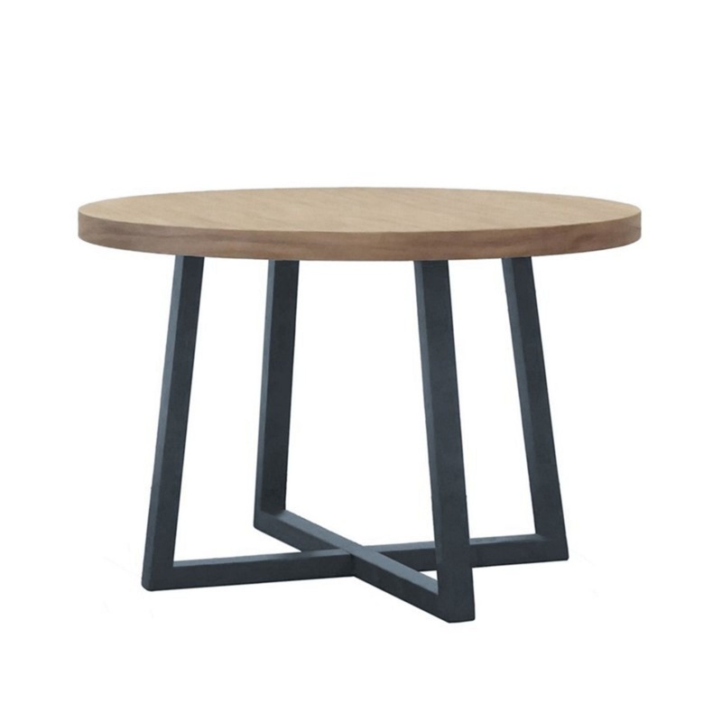 Round Dining Table With Wire Brushed Mindi Top And Mahogany Base – Wheat