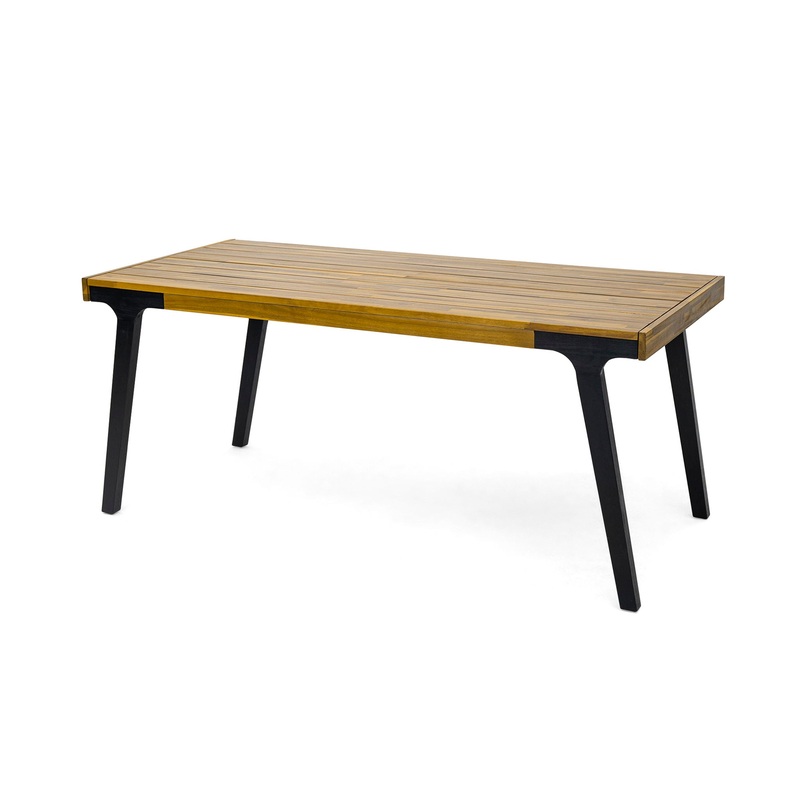 Acacia Wood Patio Dining Table, 69″L Rectangle Outdoor Table – Teak / Black
