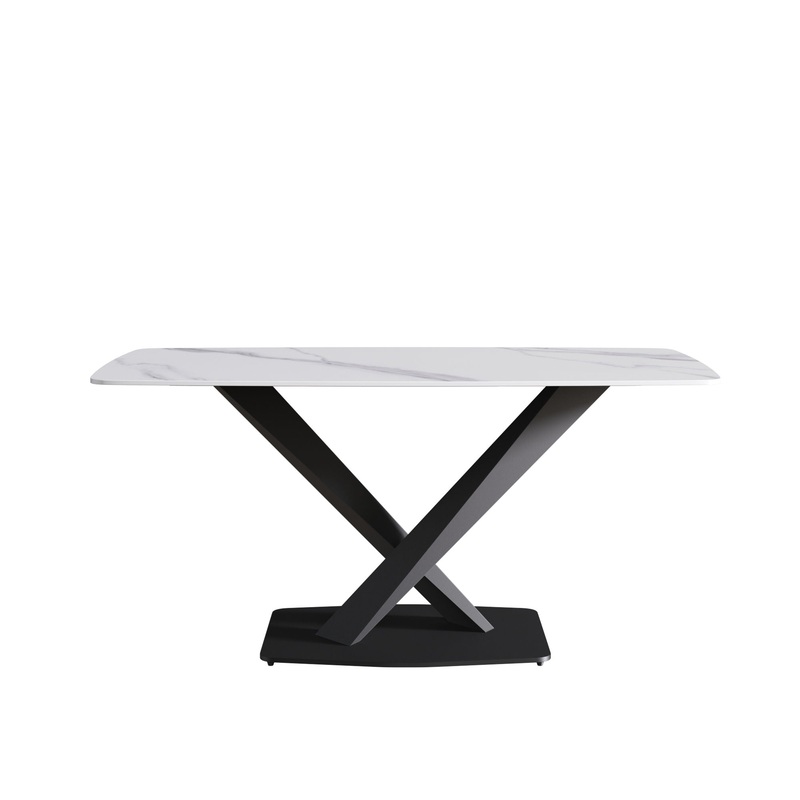 63″ Modern Artificial Stone Dining Table, 6 People – White / Black