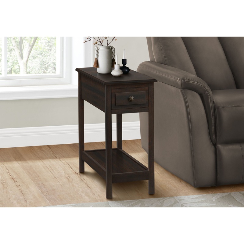 Accent End Table, 2 Tier, Storage Drawer, Transitional – Walnut