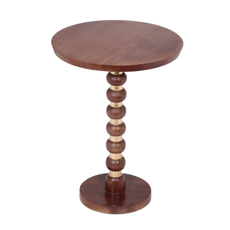 Modern Mango Wood Round End Table With Gold Accents, Solid Wood – Honey