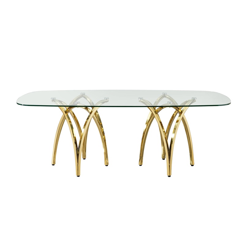 Tempered Glass Rectangular Dining Table With Stainless Steel Base – Gold