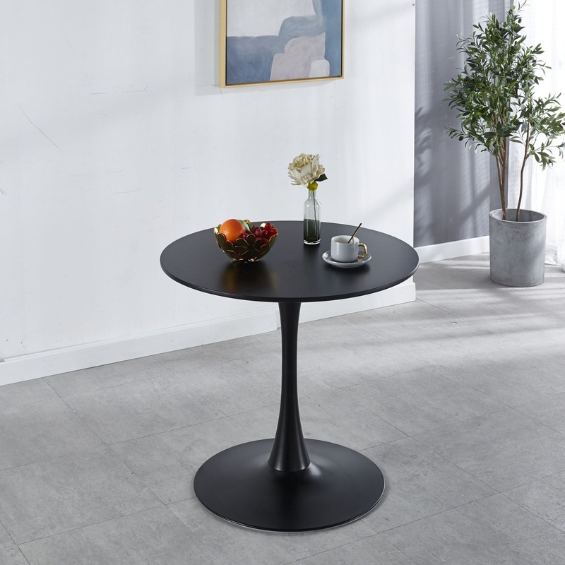 31.5″ Tulip Table Mid-Century Dining Table For 2-4 People With Round MDF Table Top, Pedestal Dining Table, End Table Leisure Coffee Table – Black