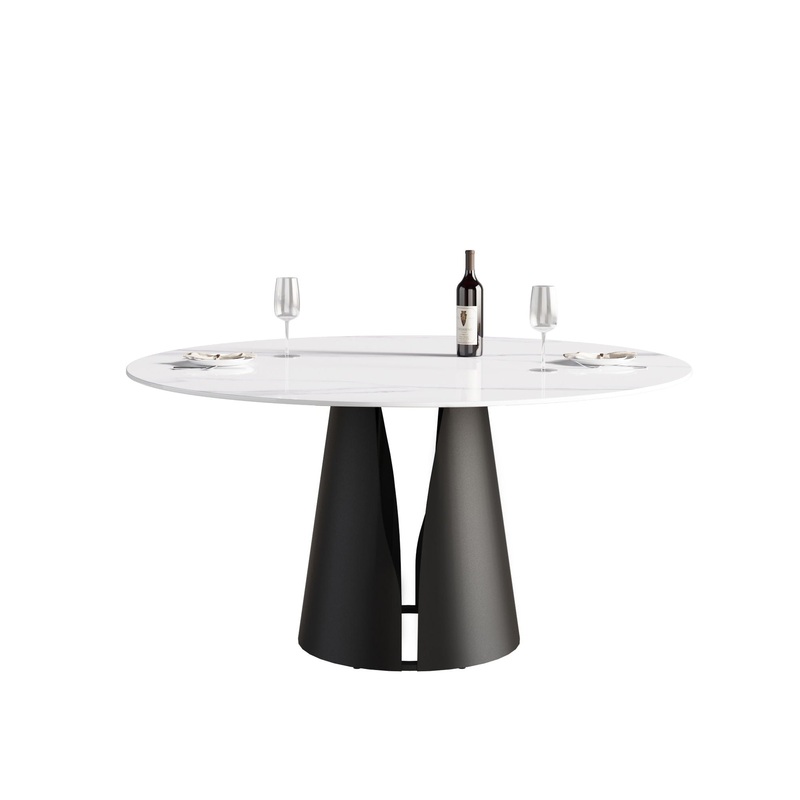 59.05″ Modern Artificial Stone Round Carbon Steel Base Dining Table – White / Black