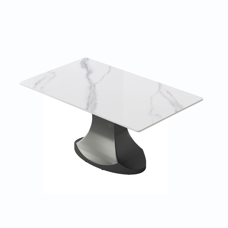 63″ Modern Artificial Stone Panel Stainless Steel Curved Legs, Can Accommodate 6-8 People – White / Gray