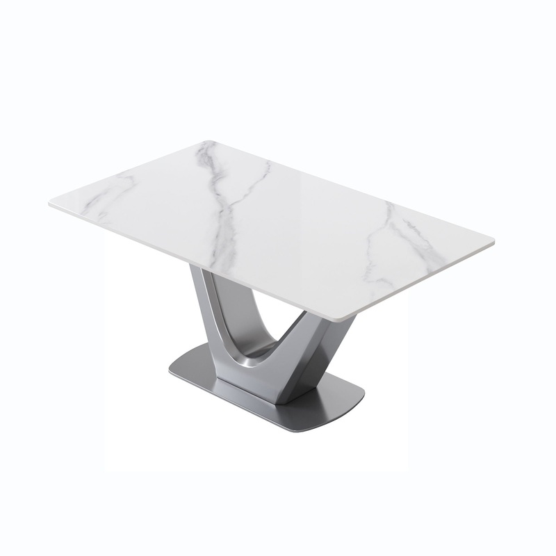 63″ Modern Artificial Stone Panel V-Shaped Metal Legs, Can Accommodate 6-8 People