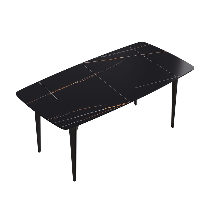 70.87″ Modern Artificial Stone Curved Metal Leg Dining Table, Can Accommodate 6-8 People