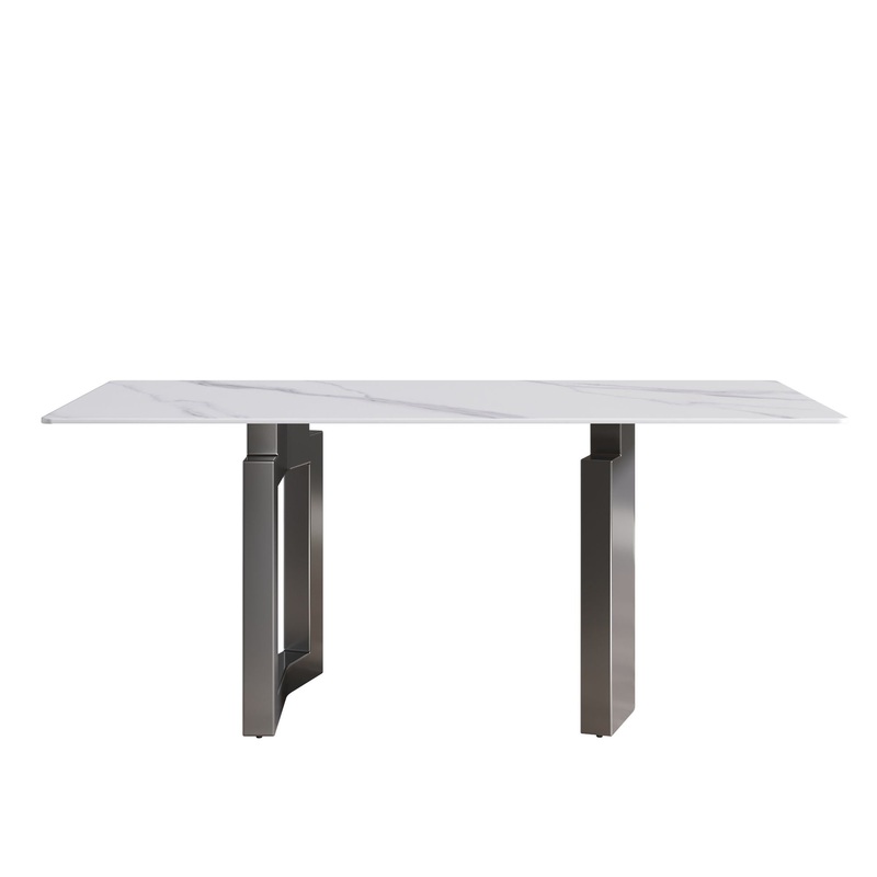 70.87″ Modern Artificial Stone White Straight Edge Black Metal Leg Dining Table – White / Black