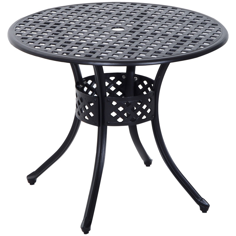 Outsunny – 33″ Patio Dining Table Round Cast Aluminium Outdoor Bistro Table With Umbrella Hole – Black