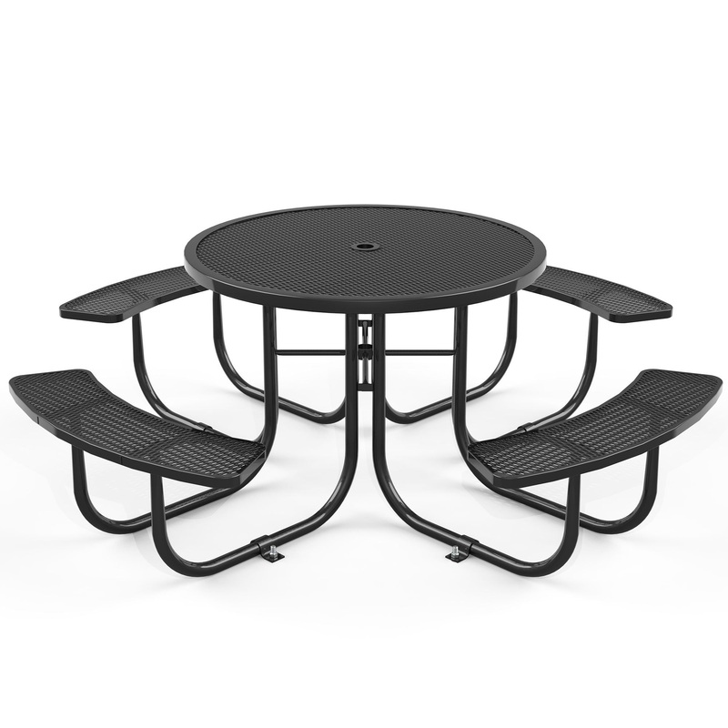 Round Outdoor Steel Picnic Table 46″ With Umbrella Pole