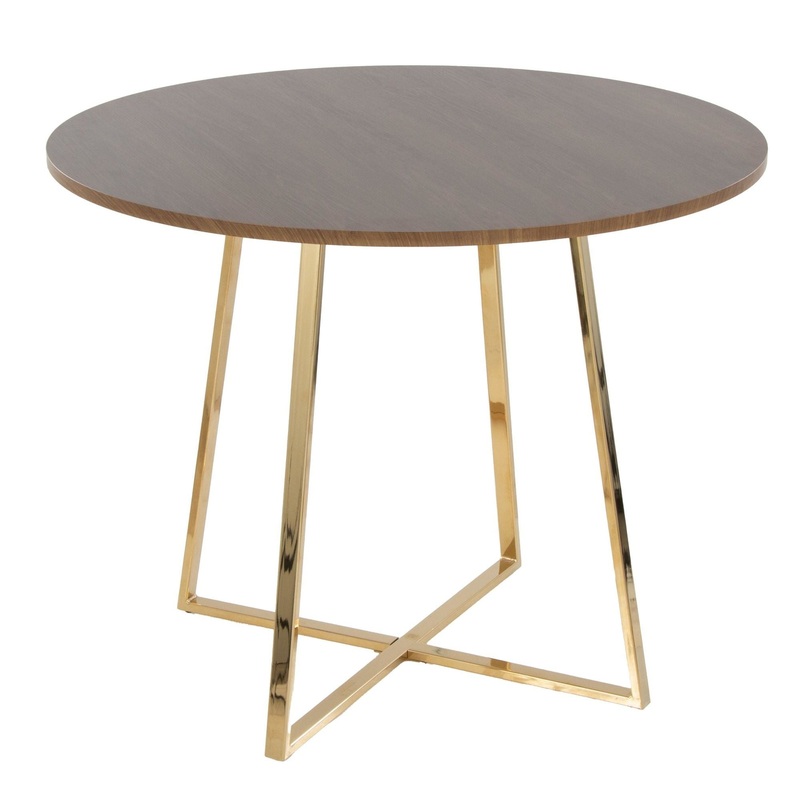 Cosmo – Canary Dining Table – Gold Metal And Walnut Wood