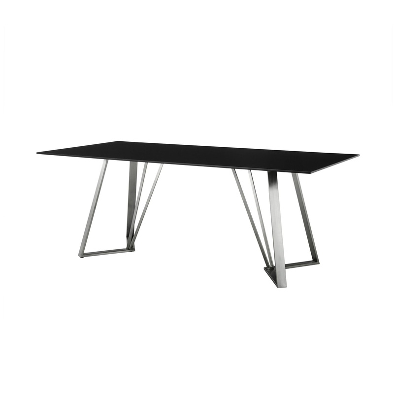 Cressida – Glass And Stainless Steel Rectangular Dining Room Table – Black / Brushed